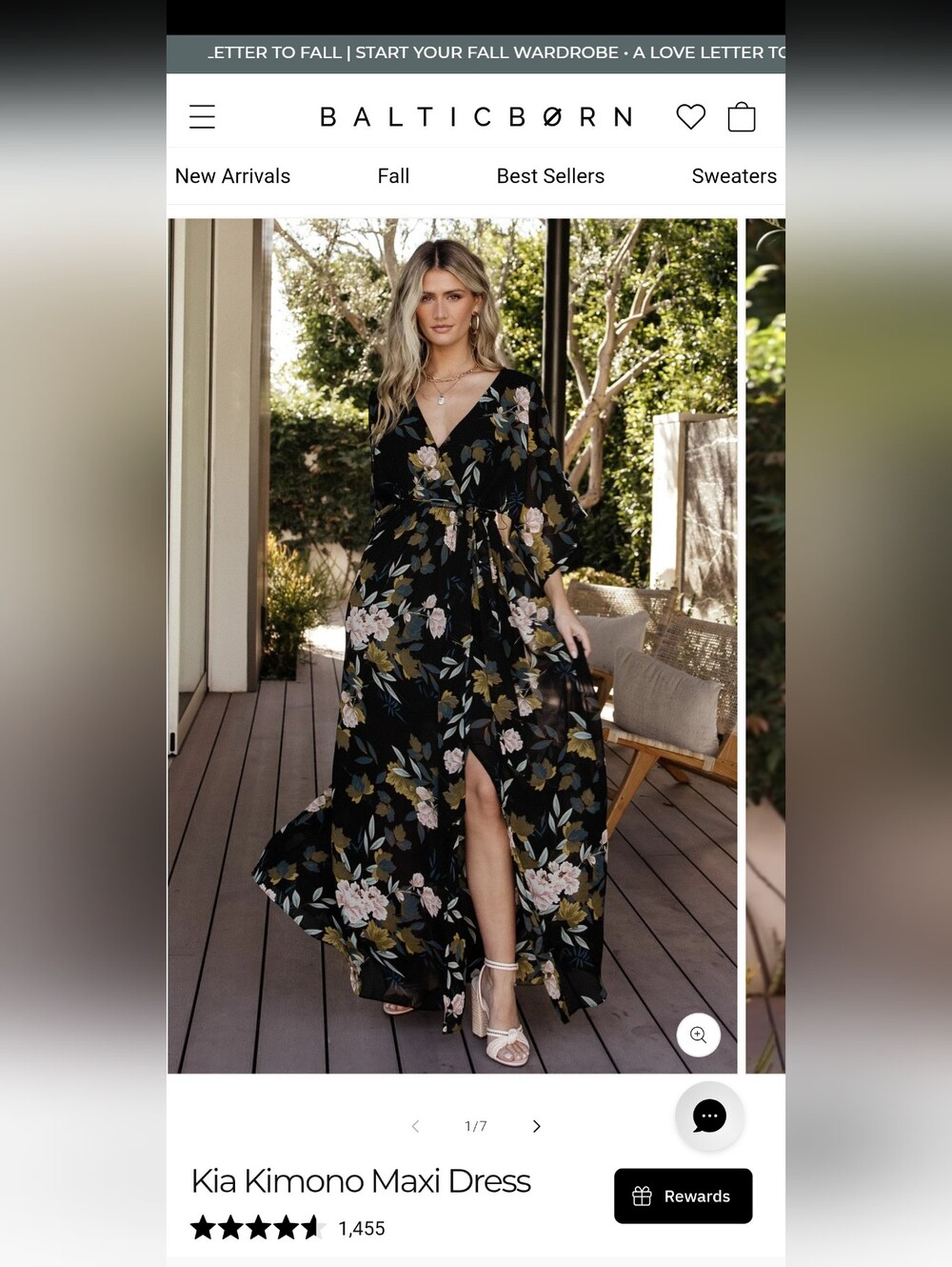 Baltic Born Kia Kimono FloralWrap Maxi Dress - Black with Pink & Mustard Flowers